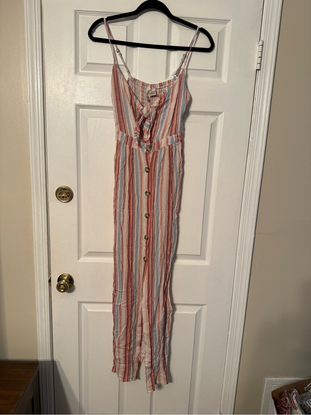 Mimi Chica Striped Maxi Dress in Coral, Sky & White